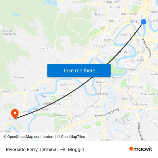 Riverside Ferry Terminal to Moggill map