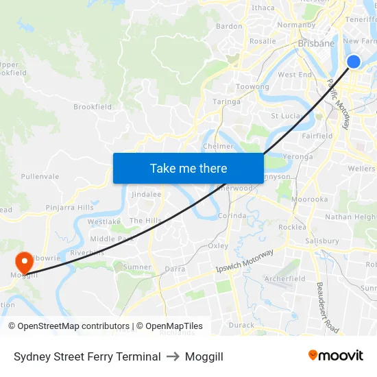 Sydney Street Ferry Terminal to Moggill map