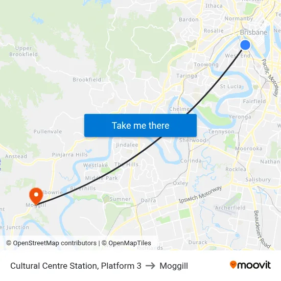 Cultural Centre Station, Platform 3 to Moggill map