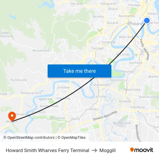 Howard Smith Wharves Ferry Terminal to Moggill map
