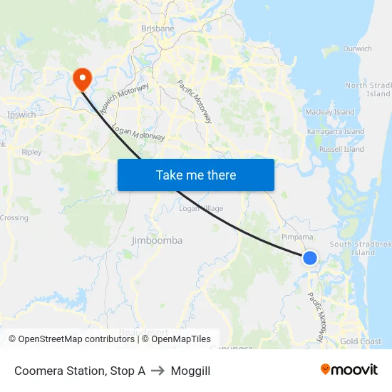 Coomera Station, Stop A to Moggill map