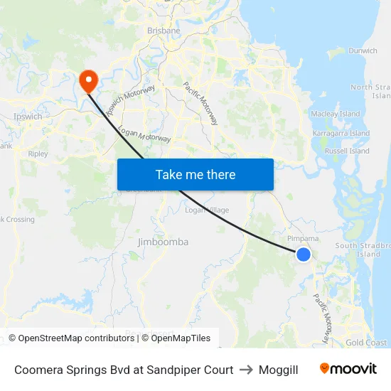 Coomera Springs Bvd at Sandpiper Court to Moggill map