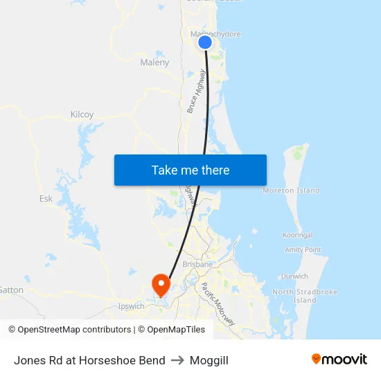Jones Rd at Horseshoe Bend to Moggill map