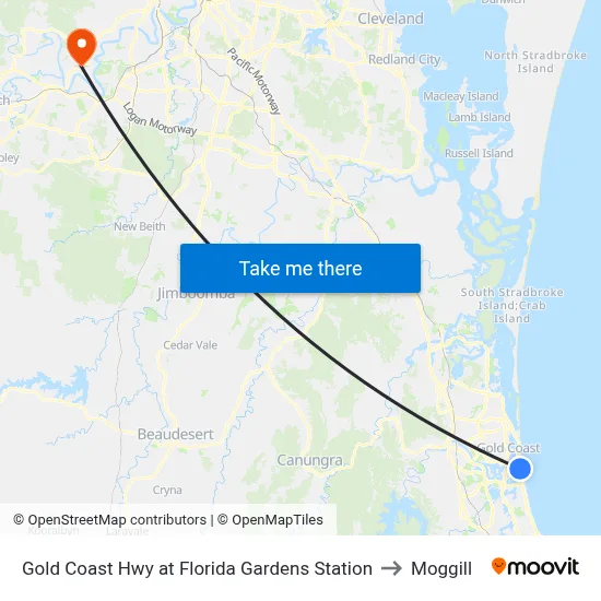 Gold Coast Hwy at Florida Gardens Station to Moggill map