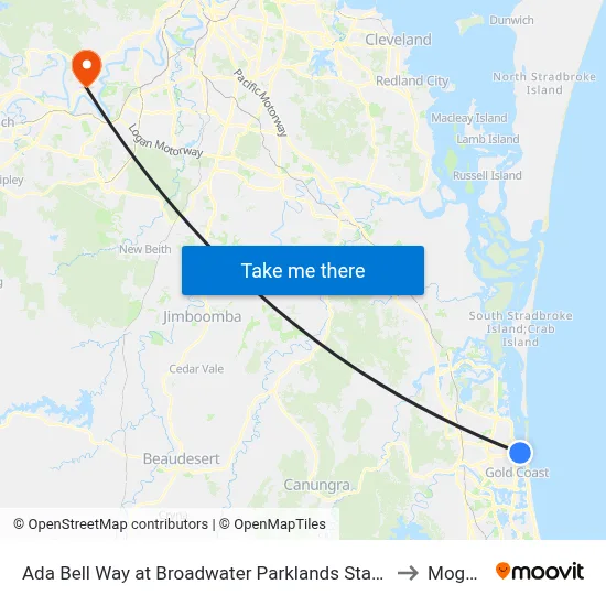 Ada Bell Way at Broadwater Parklands Station to Moggill map