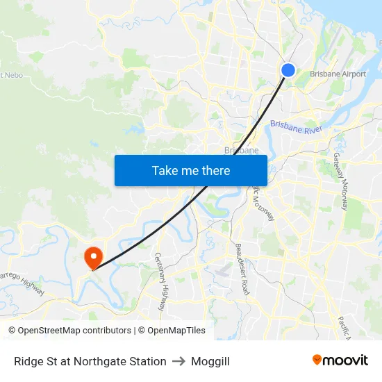 Ridge St at Northgate Station to Moggill map