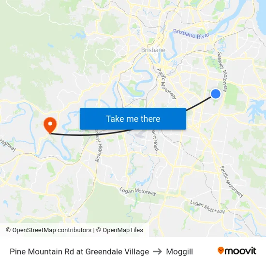 Pine Mountain Rd at Greendale Village to Moggill map