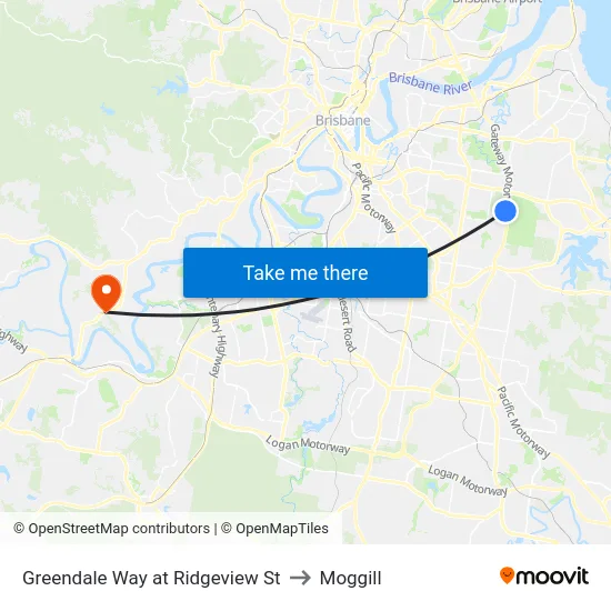 Greendale Way at Ridgeview St to Moggill map