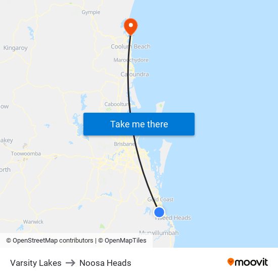 Varsity Lakes to Noosa Heads map