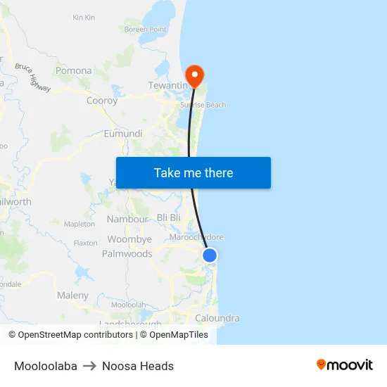 Mooloolaba to Noosa Heads map