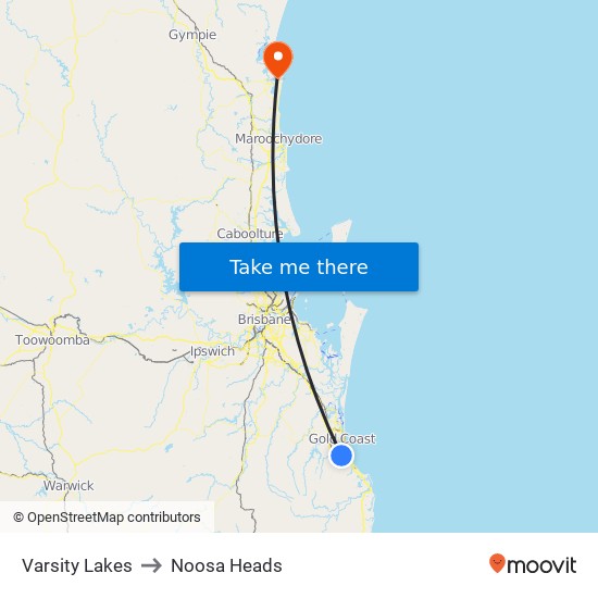 Varsity Lakes to Noosa Heads map