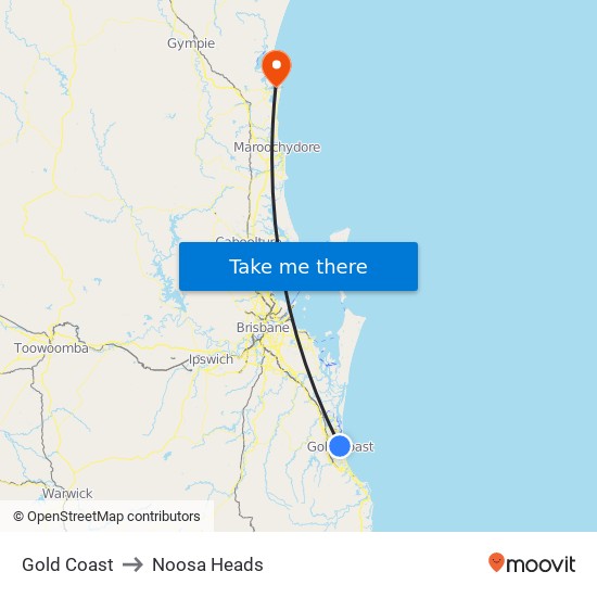 Gold Coast to Noosa Heads map