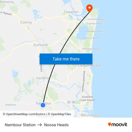 Nambour Station to Noosa Heads map