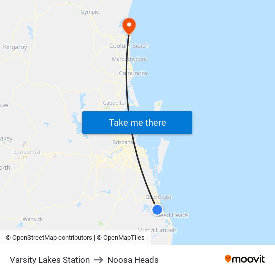 Varsity Lakes Station to Noosa Heads map