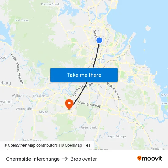 Chermside Interchange to Brookwater map