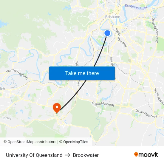 University Of Queensland to Brookwater map