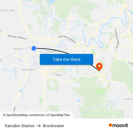 Karrabin Station to Brookwater map