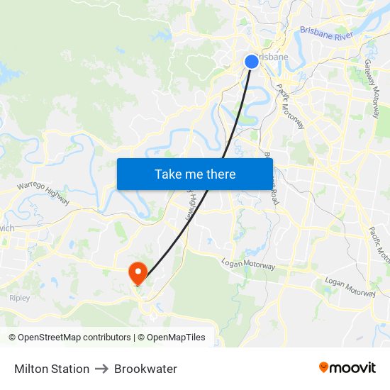 Milton Station to Brookwater map