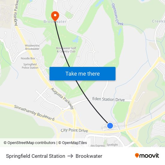 Springfield Central Station to Brookwater map