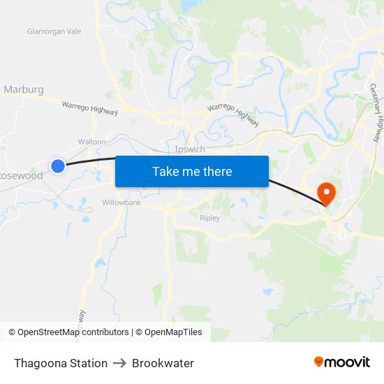 Thagoona Station to Brookwater map