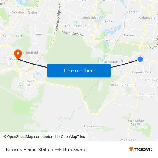 Browns Plains Station to Brookwater map