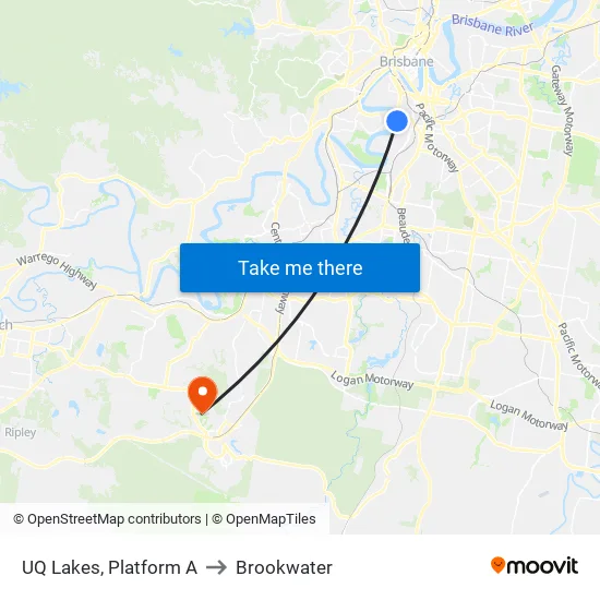 UQ Lakes, Platform A to Brookwater map