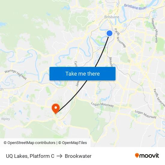 UQ Lakes, Platform C to Brookwater map