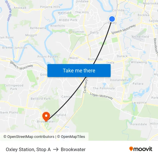 Oxley Station, Stop A to Brookwater map