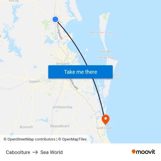 Caboolture to Sea World map