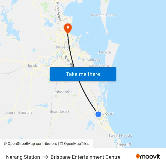 Nerang Station to Brisbane Entertainment Centre map