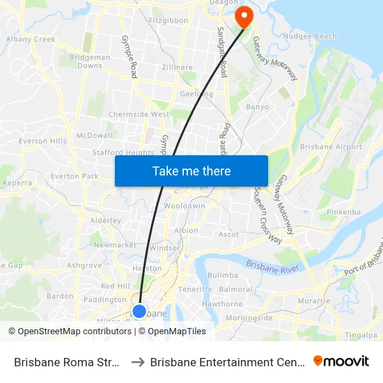 Brisbane Roma Street to Brisbane Entertainment Centre map