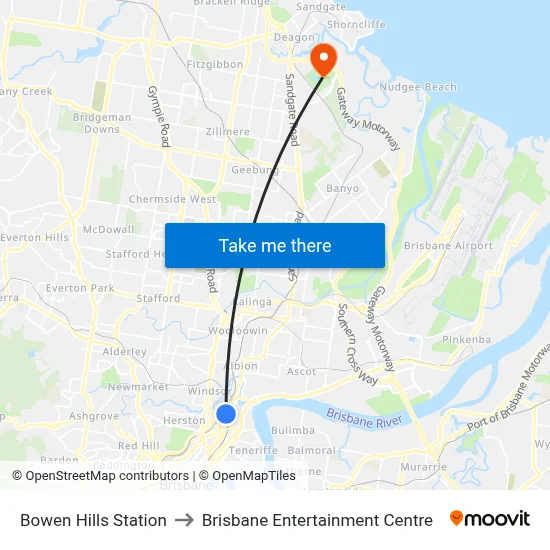 Bowen Hills Station to Brisbane Entertainment Centre map