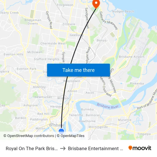 Royal On The Park Brisbane to Brisbane Entertainment Centre map
