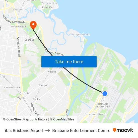 ibis Brisbane Airport to Brisbane Entertainment Centre map