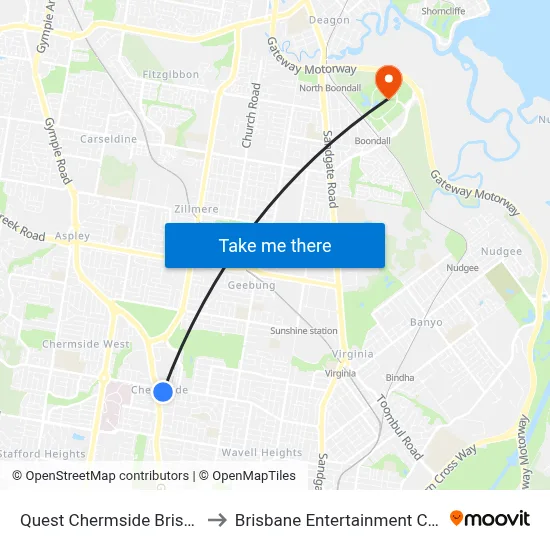 Quest Chermside Brisbane to Brisbane Entertainment Centre map