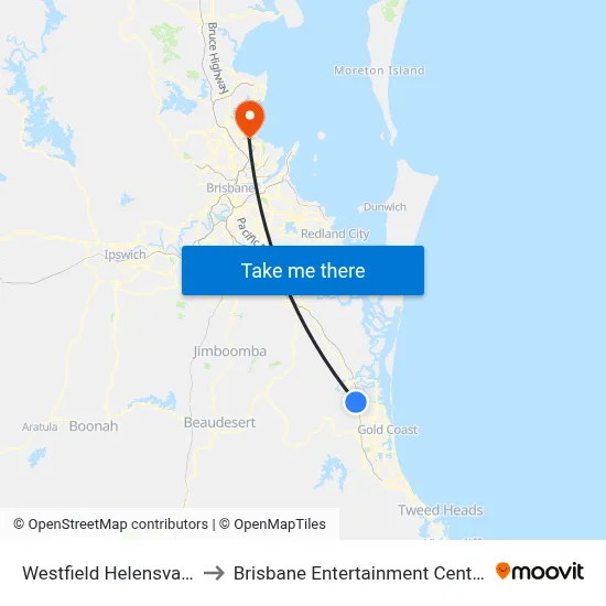 Westfield Helensvale to Brisbane Entertainment Centre map