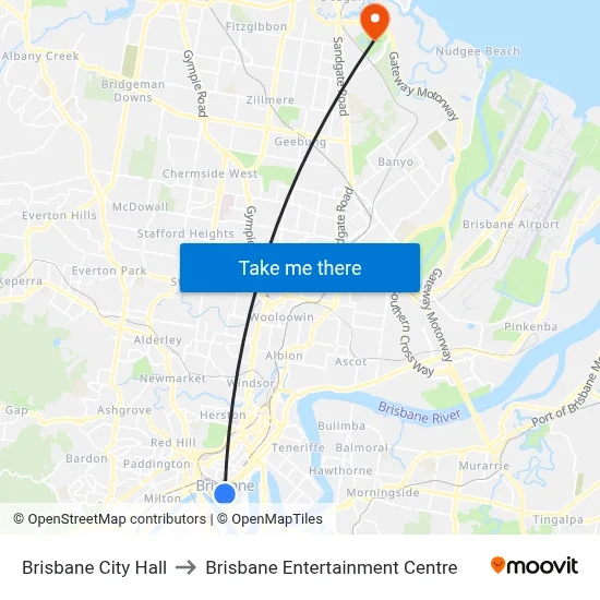 Brisbane City Hall to Brisbane Entertainment Centre map
