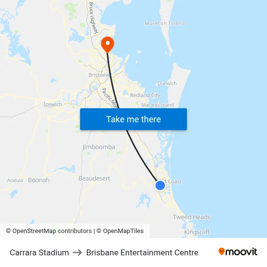 Carrara Stadium to Brisbane Entertainment Centre map
