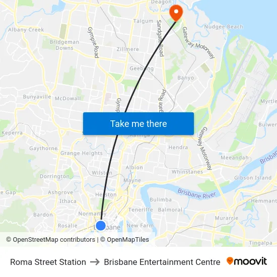 Roma Street Station to Brisbane Entertainment Centre map