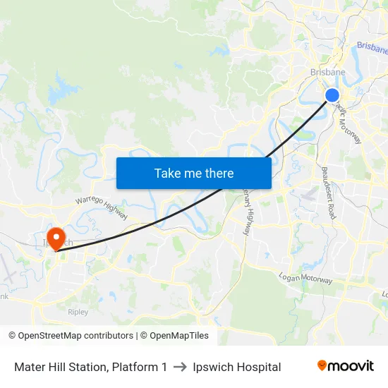 Mater Hill Station, Platform 1 to Ipswich Hospital map