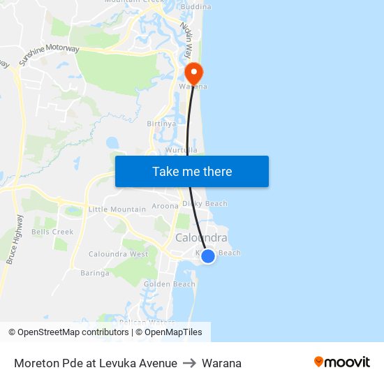 Moreton Pde at Levuka Avenue to Warana map