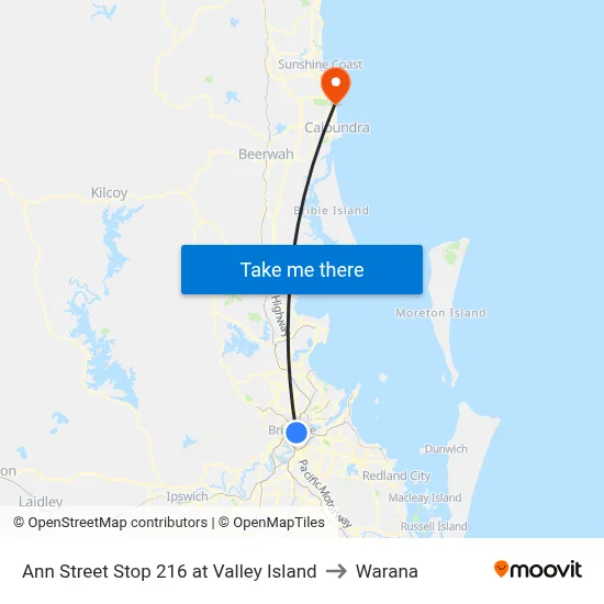 Ann Street Stop 216 at Valley Island to Warana map