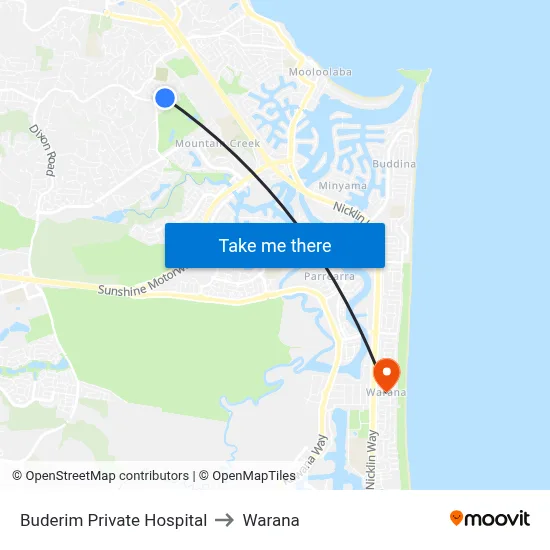 Buderim Private Hospital to Warana map