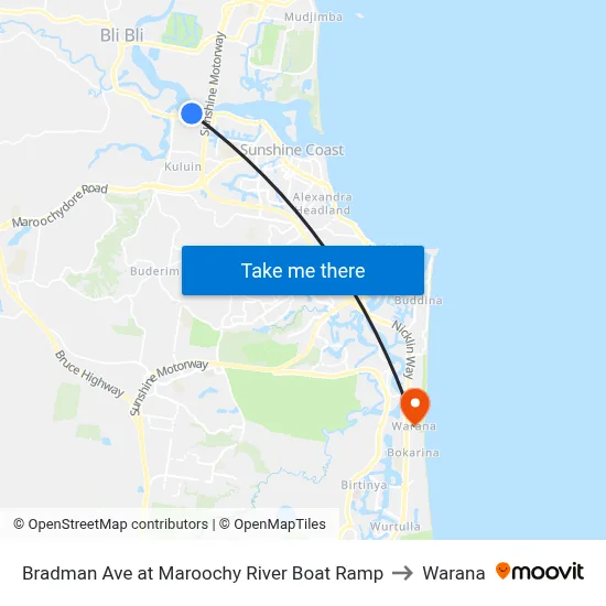 Bradman Ave at Maroochy River Boat Ramp to Warana map