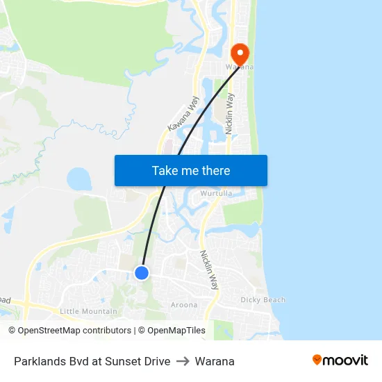 Parklands Bvd at Sunset Drive to Warana map