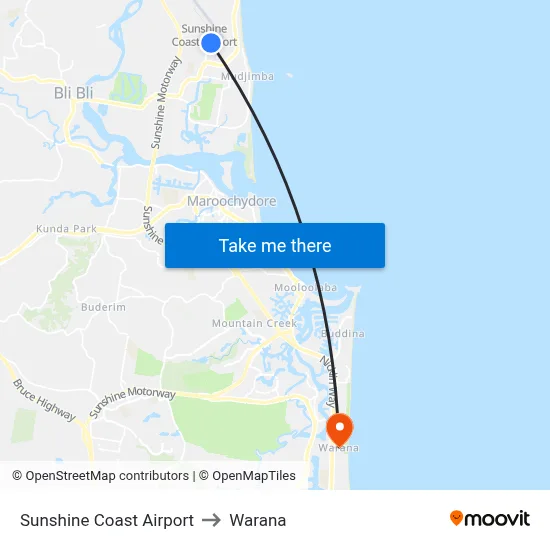 Sunshine Coast Airport to Warana map