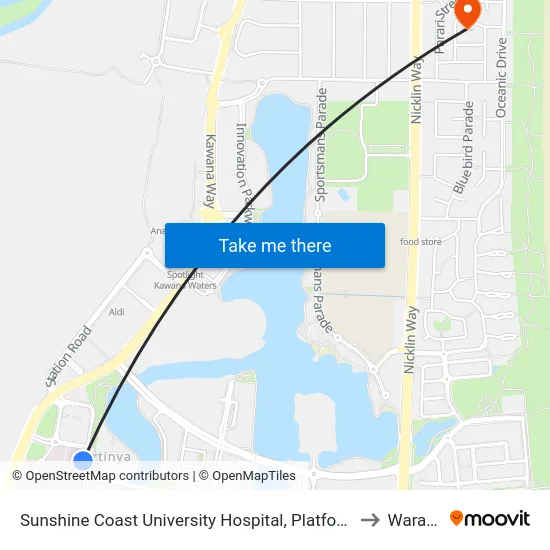 Sunshine Coast University Hospital, Platform 1 to Warana map
