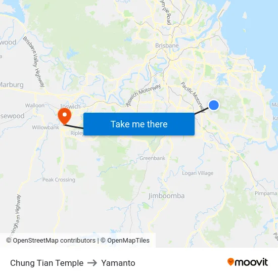Chung Tian Temple to Yamanto map