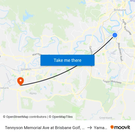 Tennyson Memorial Ave at Brisbane Golf, Stop 36 to Yamanto map