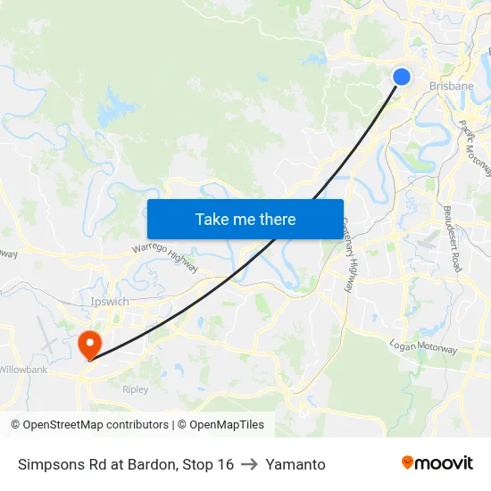 Simpsons Rd at Bardon, Stop 16 to Yamanto map